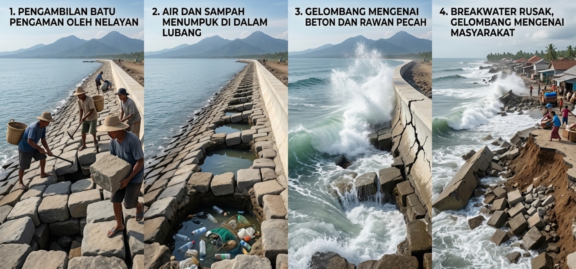 Pengambilan batu breakwater oleh warga